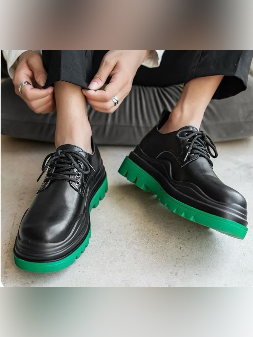 L'INTERVALLE Black Oxfords with Green Soles Made in Italy and Handmade
